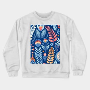 Scandinavian Folk Art floral pattern in indigo blue Crewneck Sweatshirt